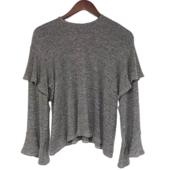 RACHEL PALLY Metallic Ruffle Sweater Top Flare Sleeve Gray Pewter‎ Small New - Picture 2 of 12